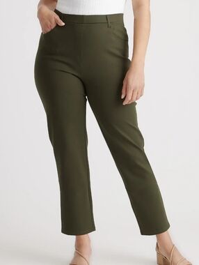 Quince Ultra Stretch Ponte Straight Leg Pants M Olive 28 Inseam 4 Pocket NWT